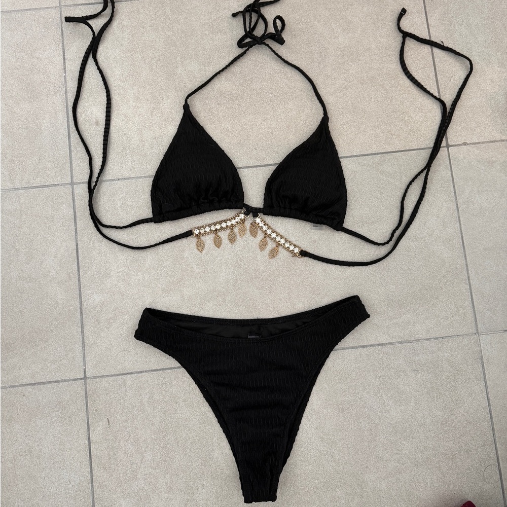 Fashion Nova Black Bikini Set charms + gems